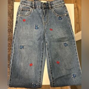 Disney x Zara Blue Denim Jeans with Embroidered Stitch and Heart Details